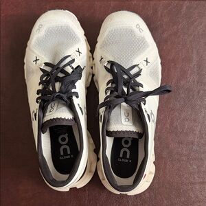 On Cloud X Athletic Sneakers in Off-White with Black Accents, size 8
